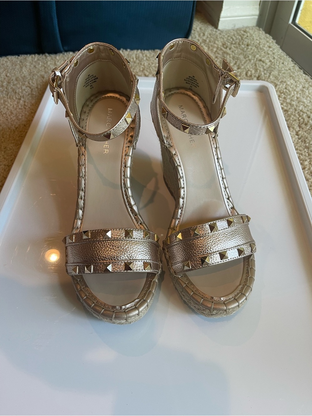 Marc Fisher Metallic Gold Studded Espadrille Wedges